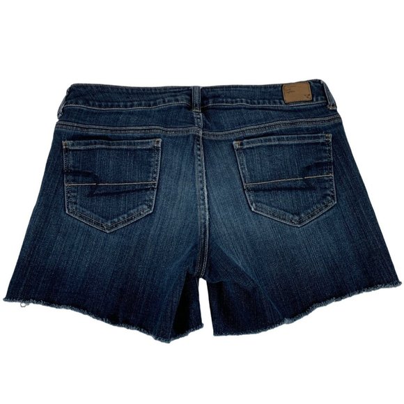 American Eagle Cutoff Jean Shorts Sz 10 Step Hem Denim Stretch Medium Wash Whisk - Picture 2 of 9